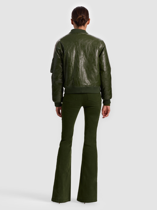 DARK OLIVE/CAMEL-BECKY REVERSIBLE FAUX FUR BOMBER JACKET