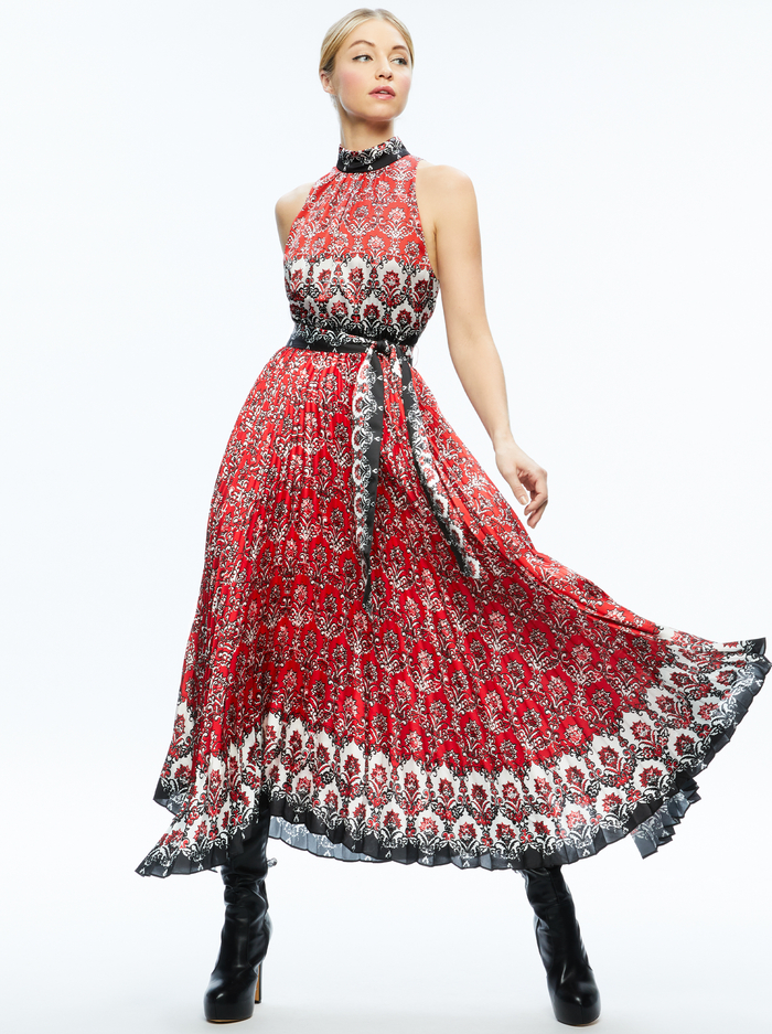 MERTIE MOCK NECK PLEATED MAXI DRESS - ALLURE MEDALLION image 2 - Alice And Olivia