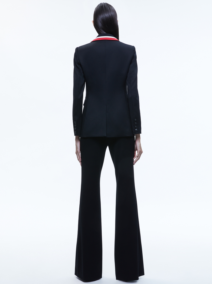 MACEY BLAZER WITH CONTRAST STRIPE - BLACK/PERFECT RUBY image 1 - ALICE + OLIVIA