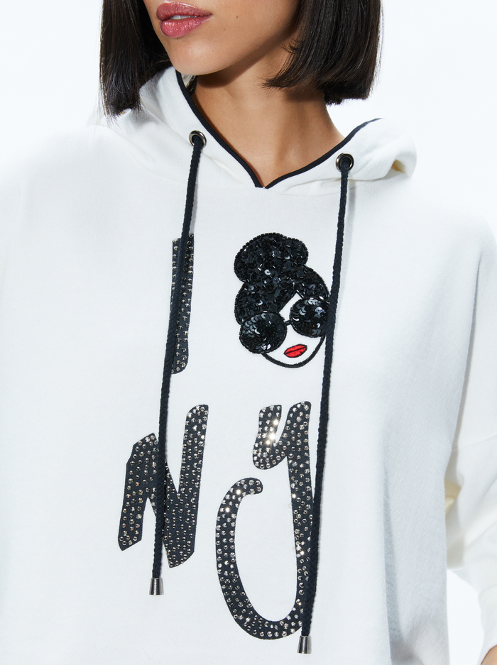 SUNNY BOXY STACEFACE CROPPED HOODIE - OPTIC WHITE image 3 - Alice And Olivia