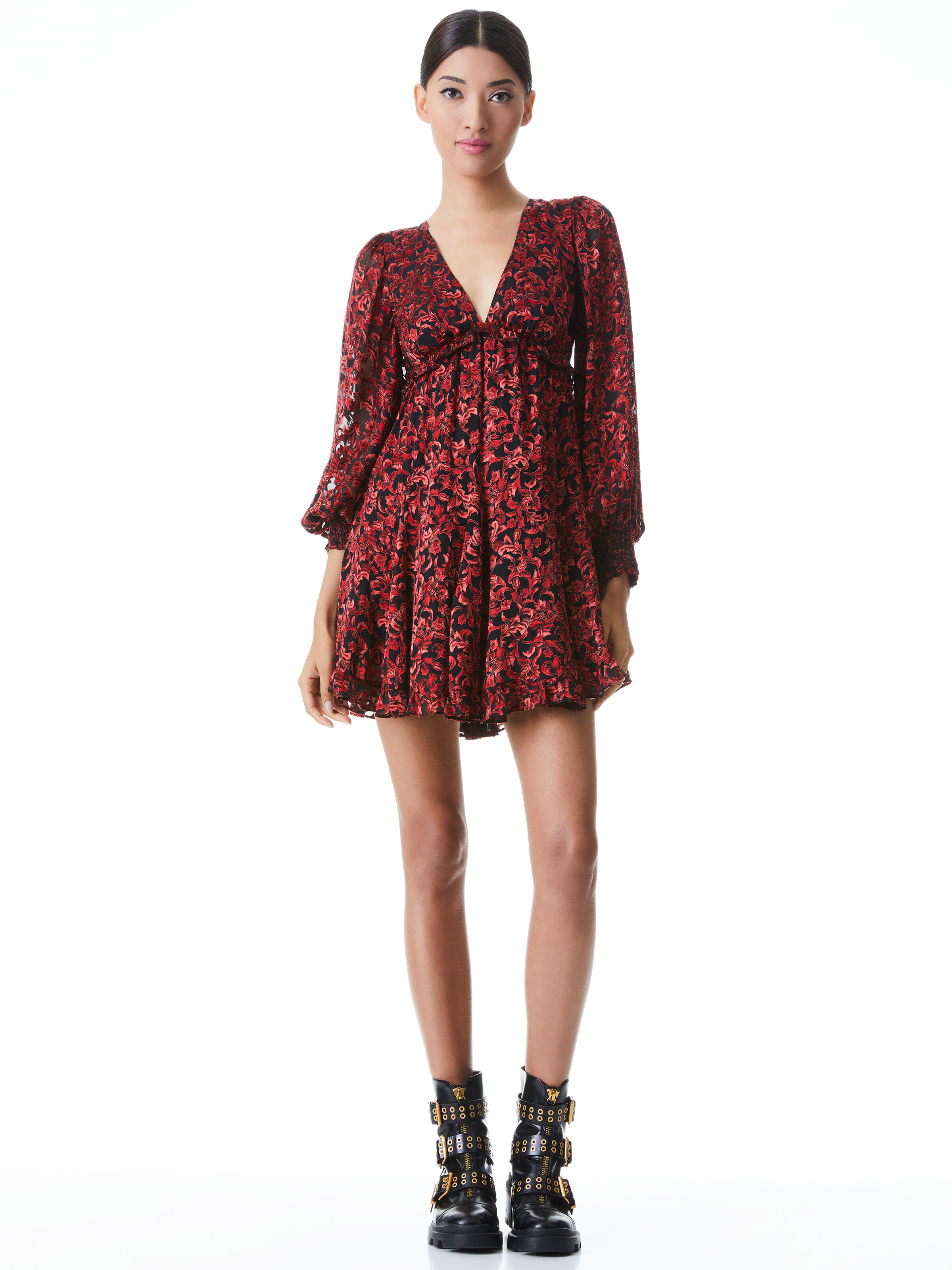 Blouson sleeve mini dress clearance