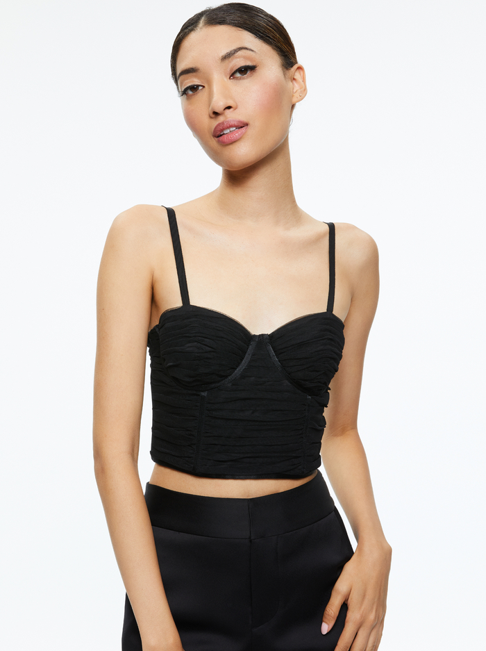 Damia Ruched Bustier Top In Black