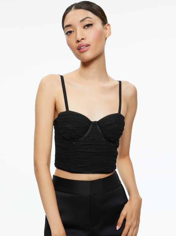 DAMIA RUCHED BUSTIER TOP - BLACK - Alice And Olivia