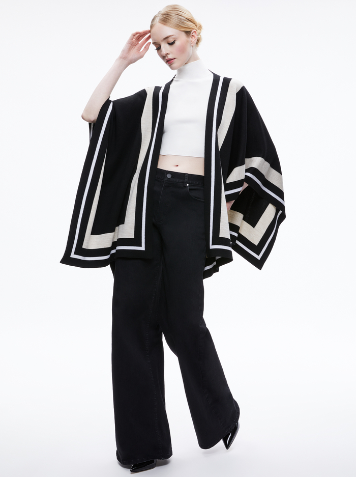 KAMALA STRIPE PONCHO - BLACK/ECRU/LATTE image 3 - Alice And Olivia