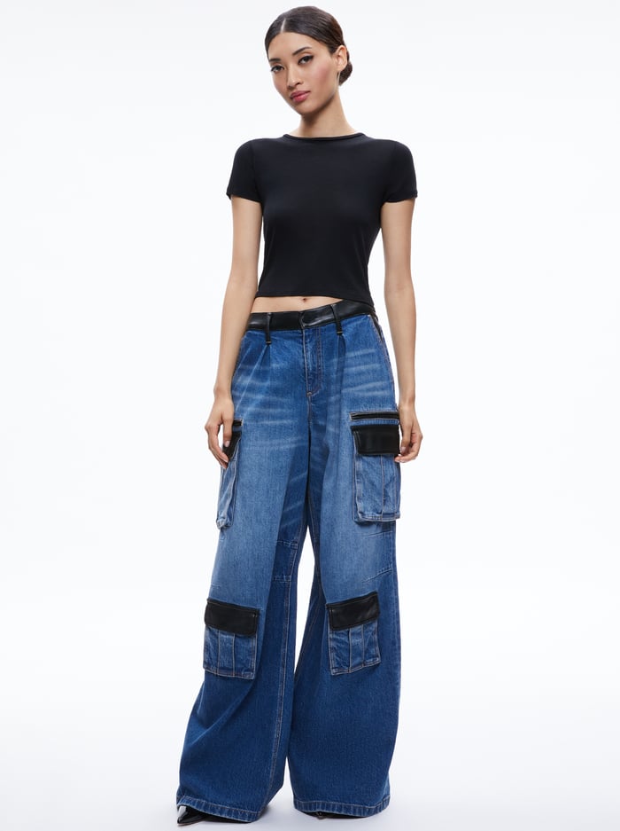 JOETTE COMBINATION VEGAN LEATHER CARGO JEAN - BROOKLYN BLUE image 4 - Alice And Olivia