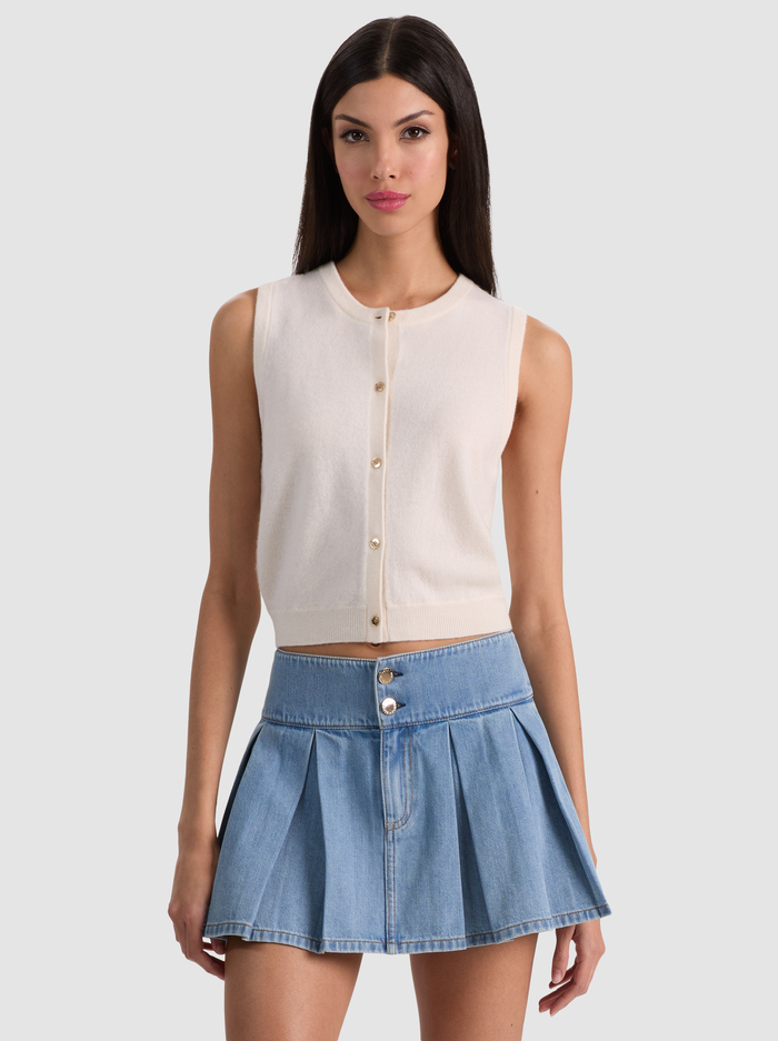 LOLY BUTTON FRONT CASHMERE VEST - ECRU - ALICE + OLIVIA