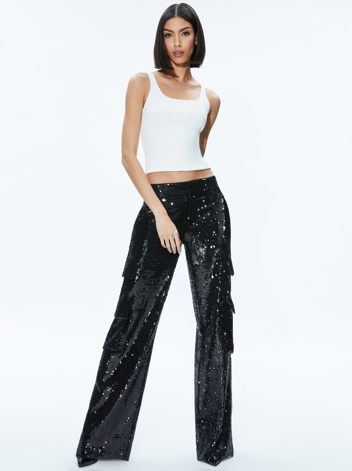 Hayes Sequin Cargo Pant In Black | Alice And Olivia