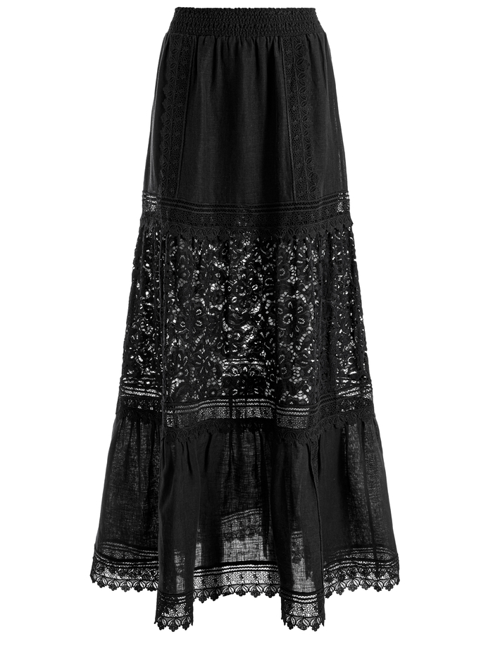 REISE EMBROIDERED TIERED MAXI SKIRT - BLACK image 5 - Alice And Olivia