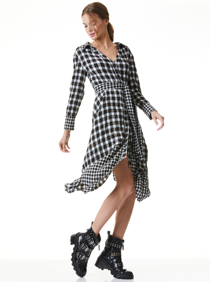 CELLIE HANDKERCHIEF MIDI DRESS - SHAW PLAID LG ANTIQUE WHITE image 2 - Alice And Olivia
