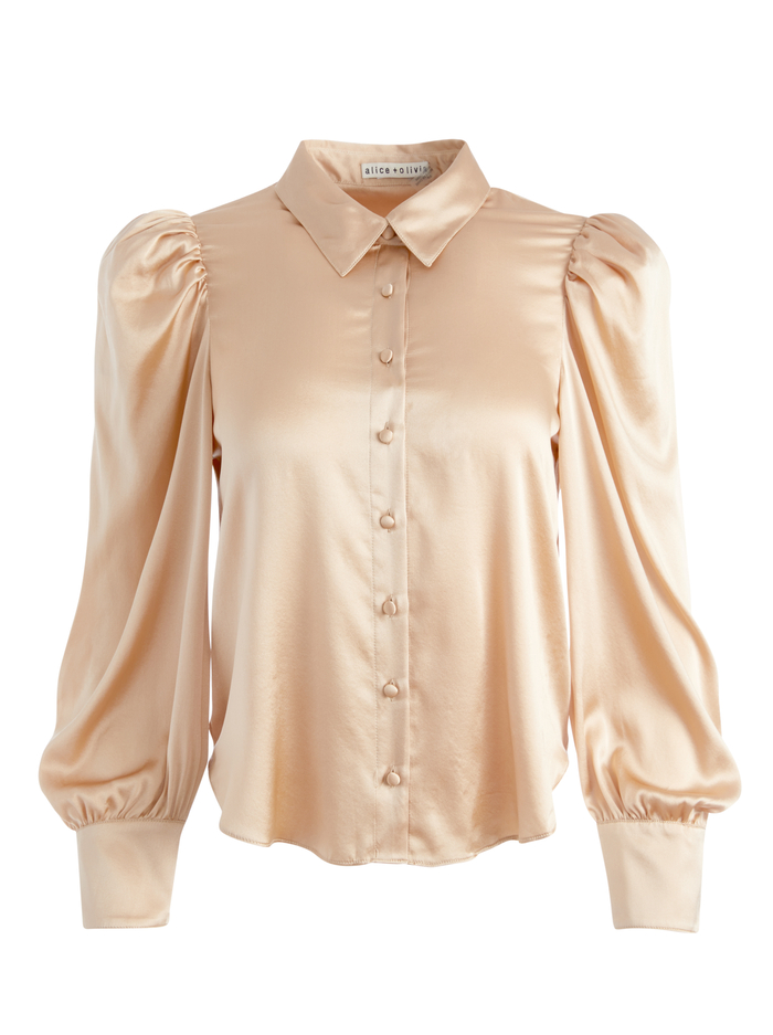 NADINE PUFF SLEEVE BUTTON DOWN - ALMOND image 5 - Alice And Olivia