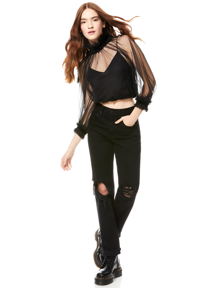 ALEXIA RUFFLE NECK CROP TOP - BLACK image 1 - Alice And Olivia