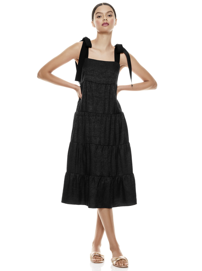 CYNTHIA TIE SHOULDER MIDI DRESS - BLACK image 1 - Alice And Olivia