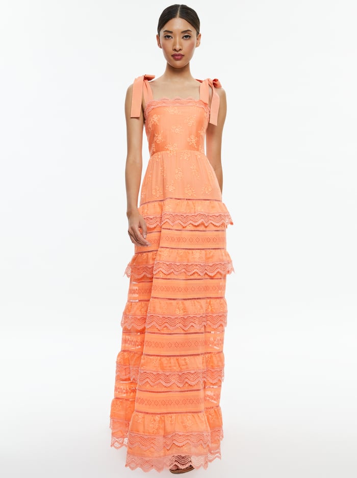 VEGA SLEEVELESS TIERED MAXI DRESS - CORAL image 3 - Alice And Olivia