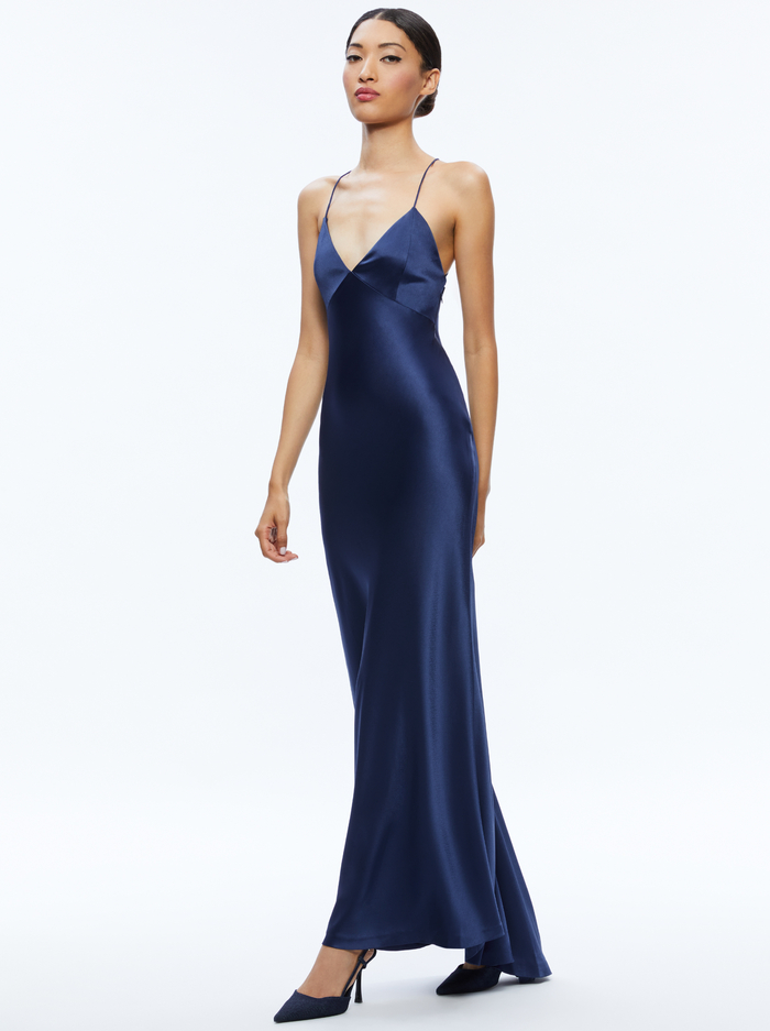 MONTANA LACE UP BACK MAXI GOWN - AZURE image 4 - Alice And Olivia