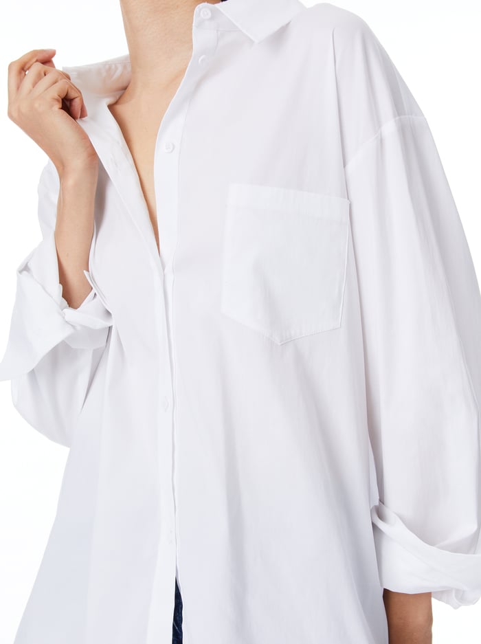Finely Oversized Long Button Down Shirt In White | Alice And Olivia