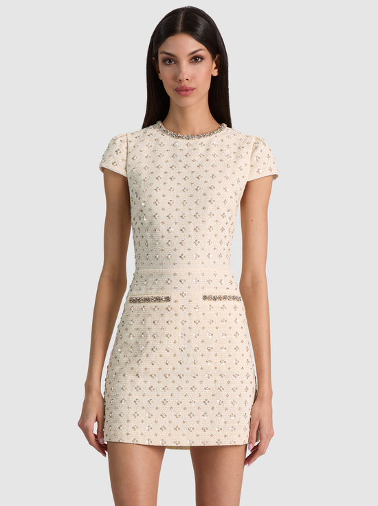 VANILLA-CADE EMBELLISHED CAP SLEEVE MINI DRESS