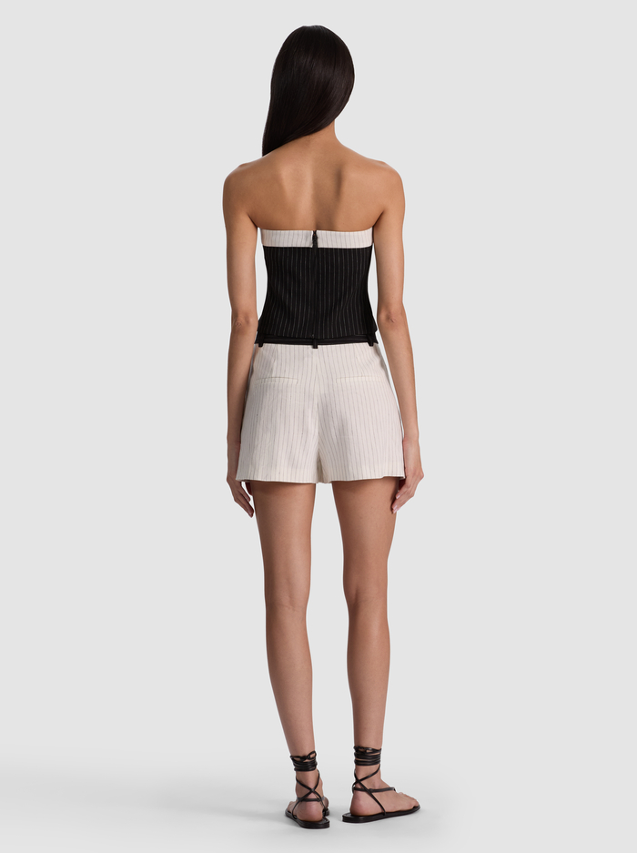 KELLY LINEN STRAPLESS TOP - BLACK/OFF WHITE PINSTRIPE image 2 - ALICE + OLIVIA