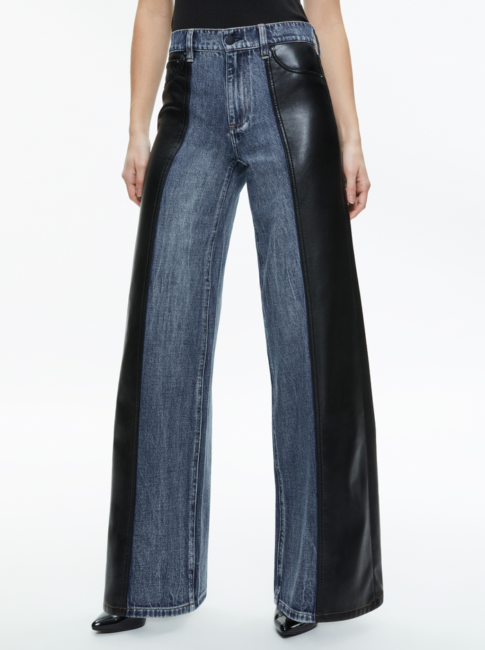 TRISH VEGAN LEATHER BAGGY JEAN - BROOKLYN BLUE - Alice And Olivia