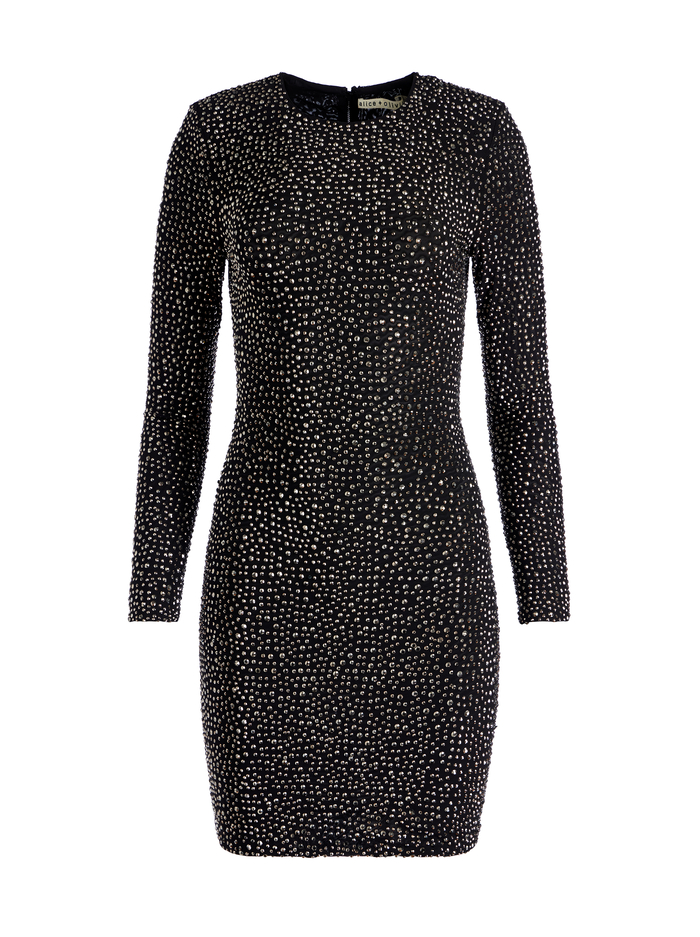INKA CRYSTAL EMBELLISHED MINI DRESS - BLACK/GUNMETAL image 5 - Alice And Olivia