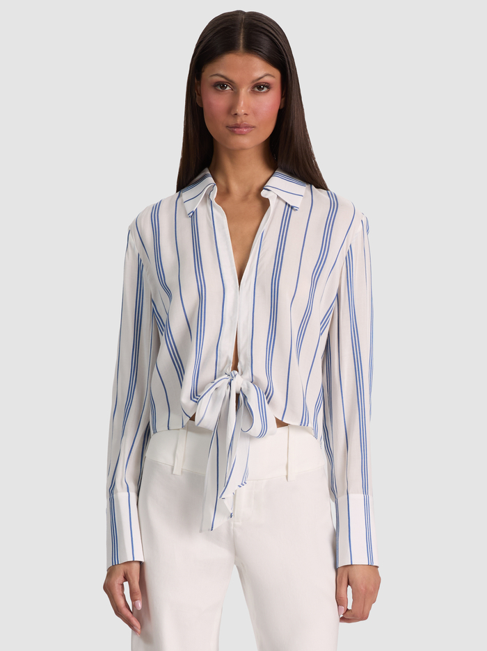 HANNON TIE FRONT BLOUSE - OFF WHITE/BLUE IRIS - ALICE + OLIVIA