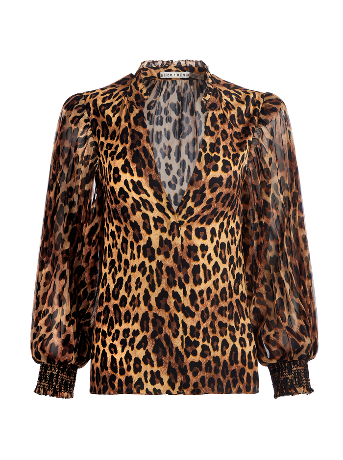 ILAN BUTTON FRONT BLOUSE - SPOTTED LEOPARD DARK TAN image 5 - Alice And Olivia