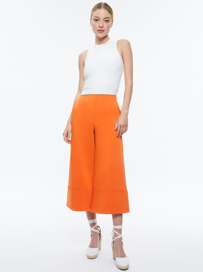 ANDRA WIDE LEG CROPPED CUFF PANT - LIGHT MANGO image 4 - Alice And Olivia