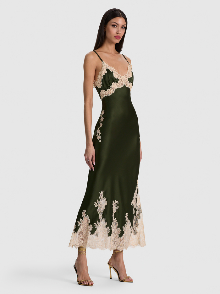 JULIETTA LACE SLIP DRESS - DARK FERN/BISCOTTI image 4 - ALICE + OLIVIA