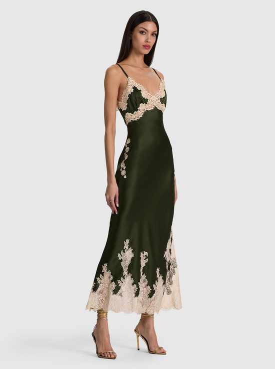 DARK FERN/BISCOTTI-JULIETTA LACE SLIP DRESS