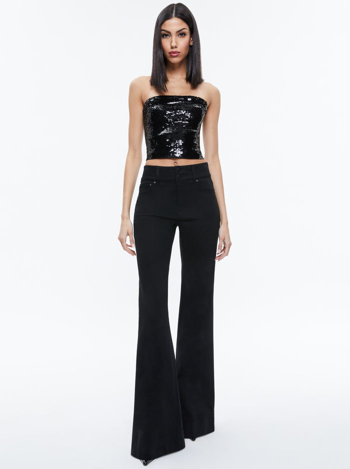 VIVI SEQUIN CROPPED TOP - BLACK image 1 - Alice And Olivia
