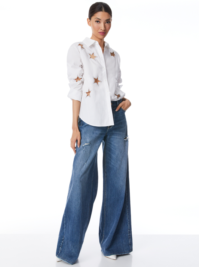 Finely Star Embellished Button Down In Off White | Alice And Olivia