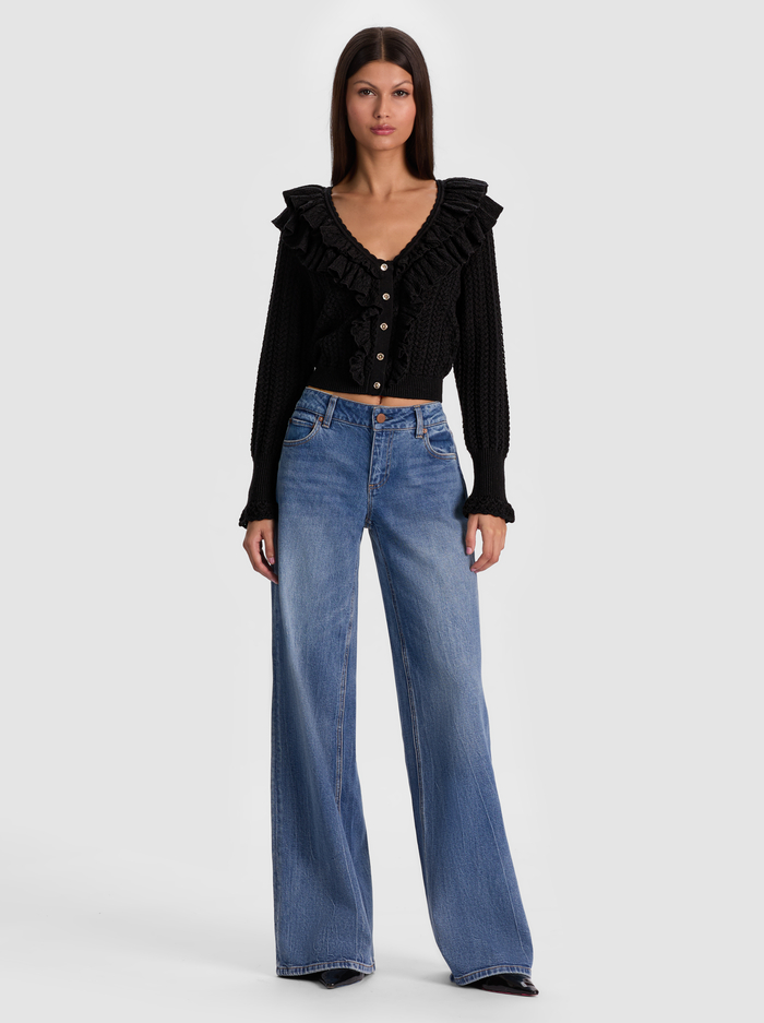 EILEEN RUFFLE CARDIGAN - BLACK image 1 - Alice And Olivia