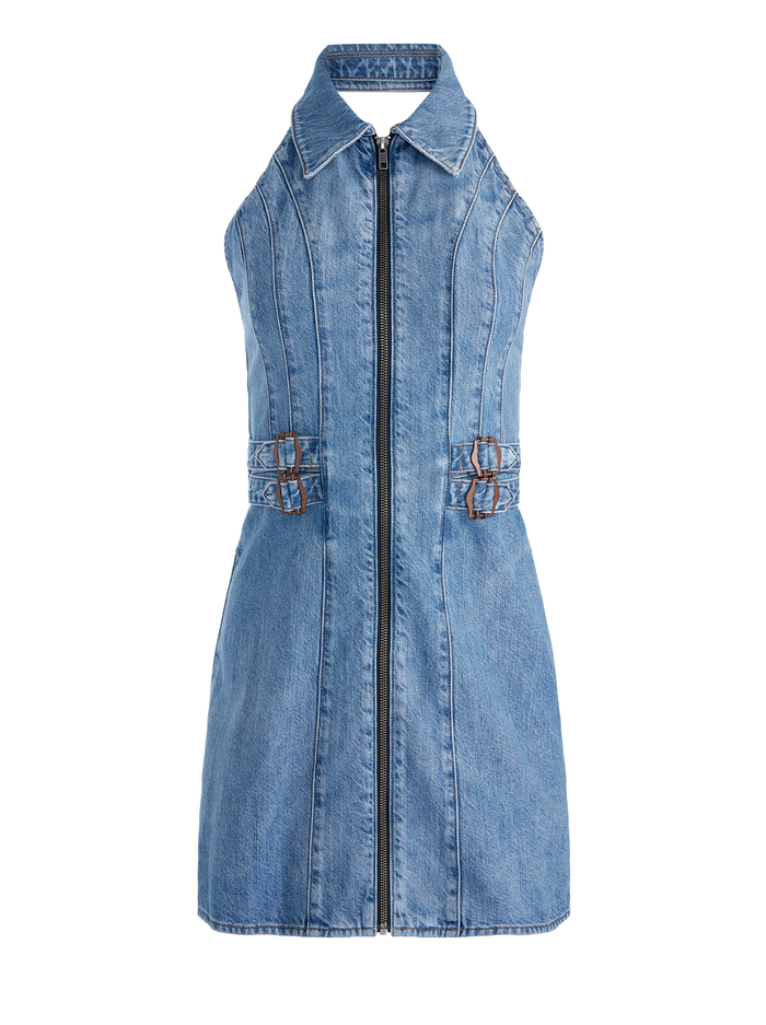 AXELLE DENIM MINI DRESS - PEYTON VINTAGE BLUE image 5 - Alice And Olivia