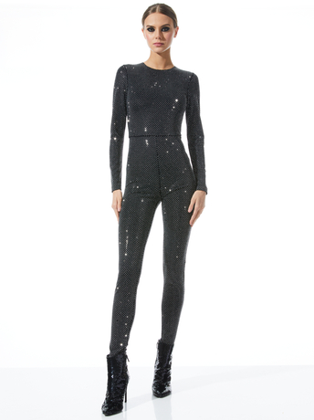 BLACK/SILVER-FREDDIE CREWNECK EMBELLISHED CATSUIT