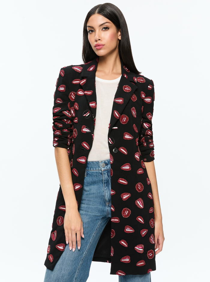A+O X TOM WESSELMANN BRET LONG BLAZER - LIP SYNC BLACK - Alice And Olivia