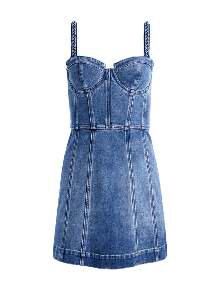 RAYLENE DENIM BUSTIER MINI DRESS - AVERY BLUE image 5 - Alice And Olivia