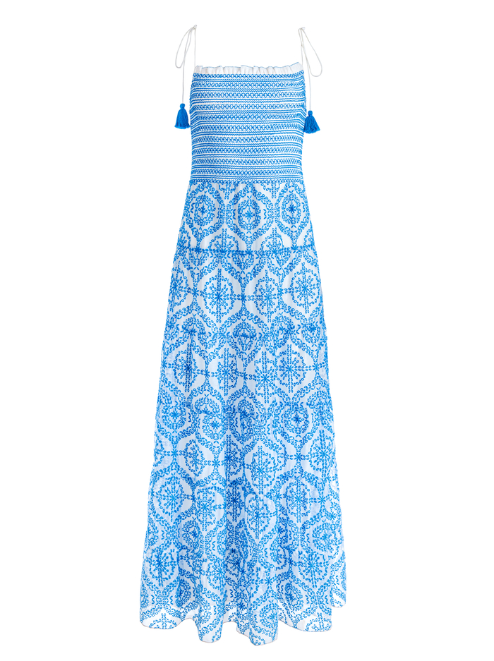 MARNA TIERED MIDI TIE STRAP DRESS - OFF WHITE/FRENCH BLUE image 5 - Alice And Olivia