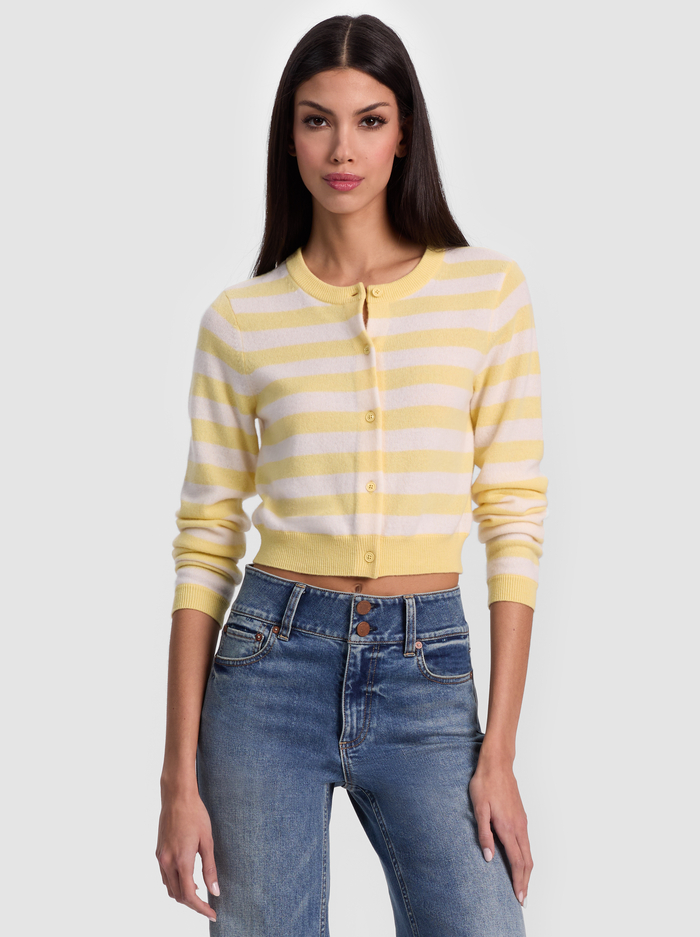 DOLLIE STRIPED CASHMERE CARDIGAN - BUTTER/ECRU - ALICE + OLIVIA