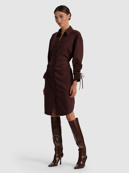 DARK CHOCOLATE-DENISE MIDI SHIRT DRESS