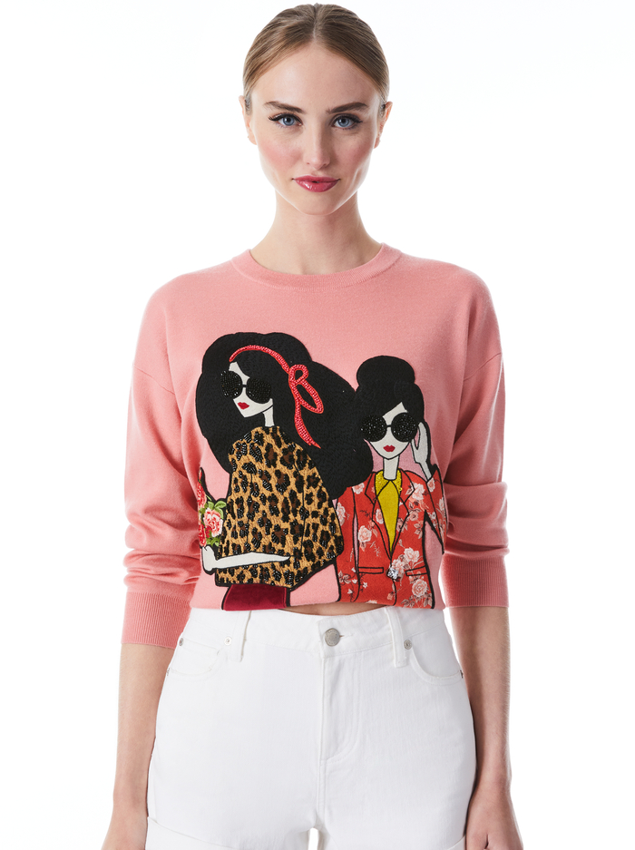 GLEESON EMBELLISHED PULLOVER - ROSE/MULTI - Alice And Olivia