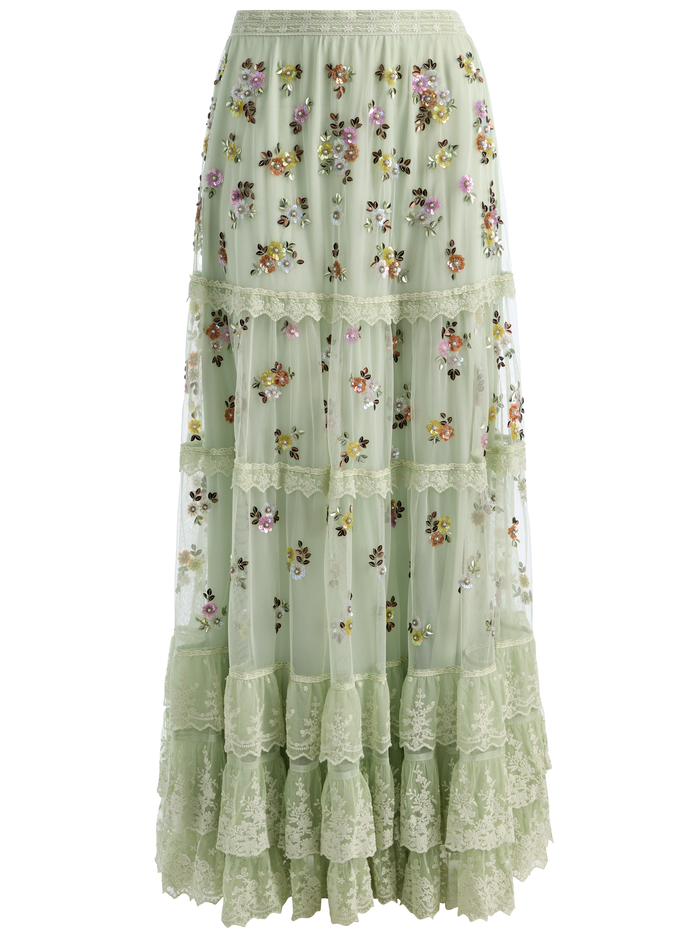 ALLEGRA EMBELLISHED MAXI SKIRT - LIGHT SAGE MULTI image 6 - ALICE + OLIVIA