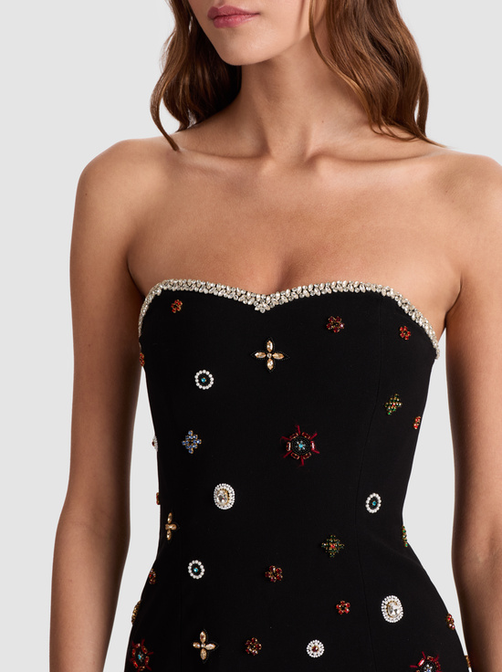 BLACK/MULTI-IVA EMBELLISHED MINI DRESS