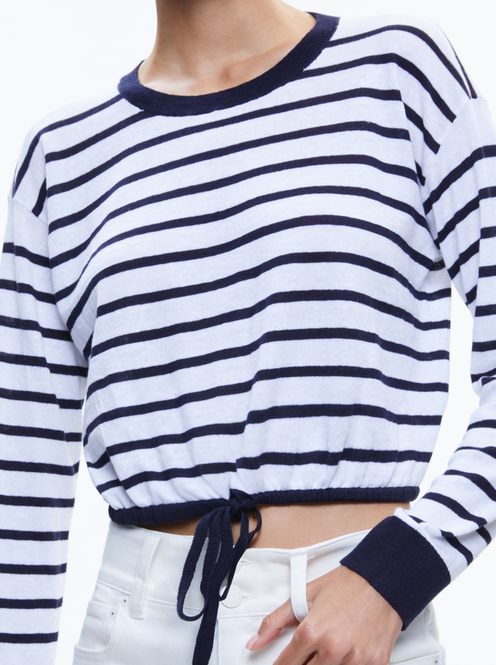 BERNETTA CROPPED DRAWSTRING PULLOVER - SOFT WHITE/INDIGO image 3 - Alice And Olivia
