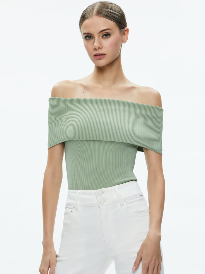 DOLAN FOLDOVER SLEEVELESS PULLOVER - SAGE - Alice And Olivia