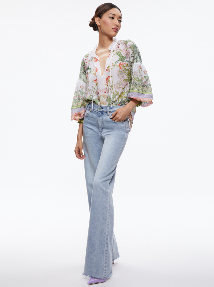 JULIUS BLOUSON SLEEVE TIE FRONT TOP - FLORAL FEST image 4 - ALICE + OLIVIA