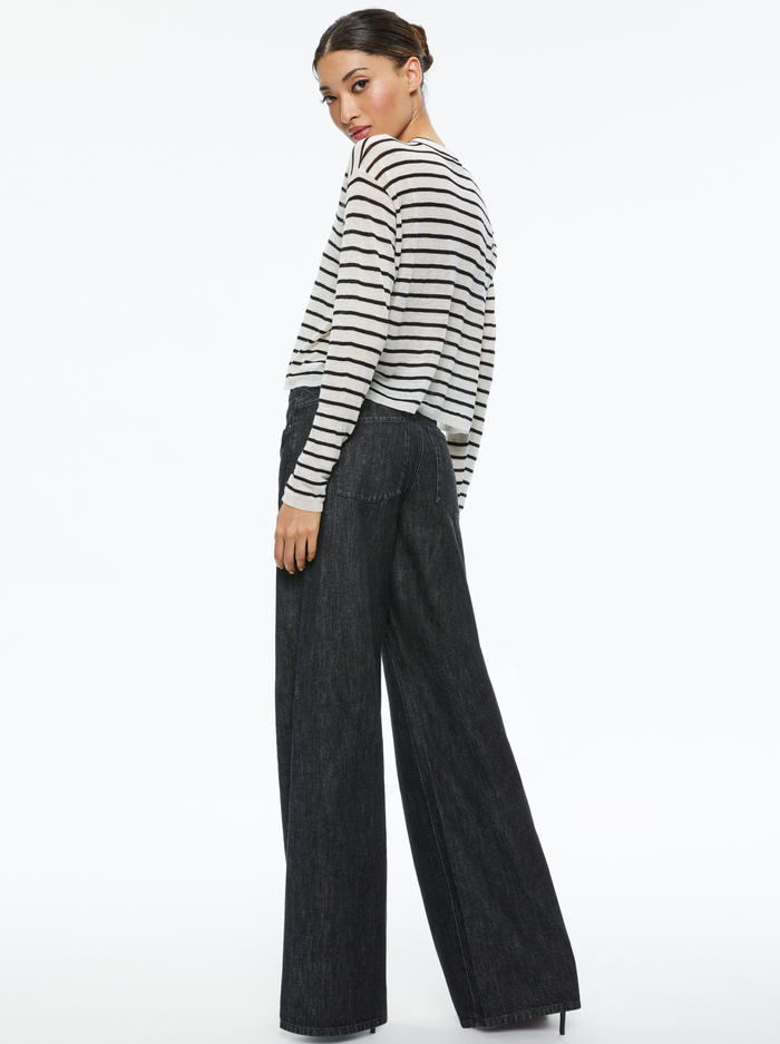 SHAROLYN KNIT CREW NECK TOP - ECRU/BLACK image 1 - Alice And Olivia