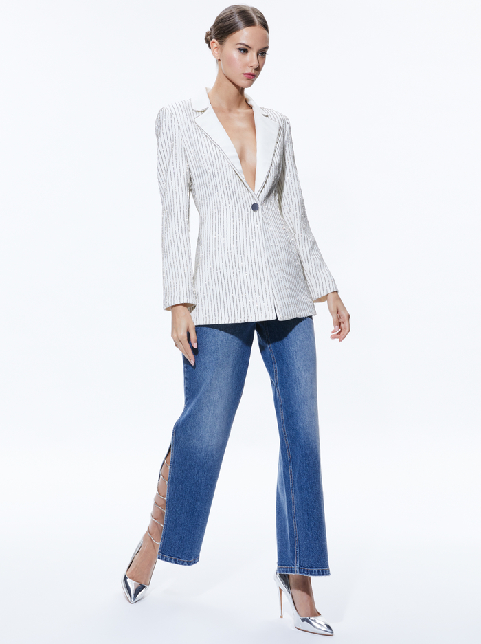 YONA PINSTRIPE EMBELLISHED BLAZER - ECRU/CRYSTAL image 4 - Alice And Olivia