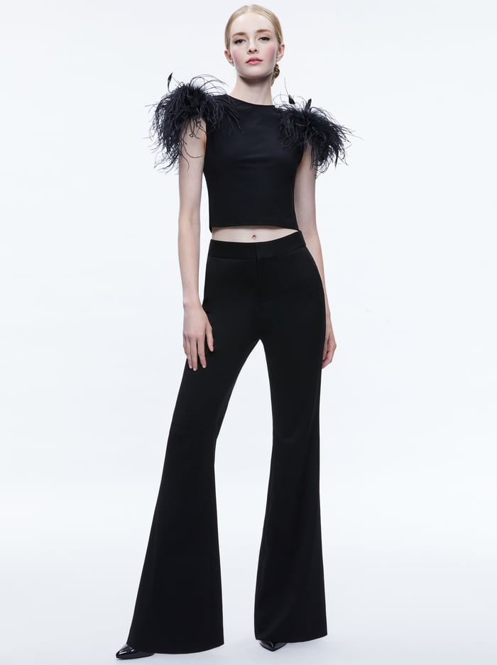 Tamica Feather Detail Top In Black | Alice And Olivia