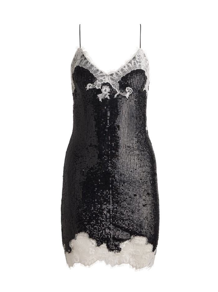 HARLEY SEQUIN MINI DRESS - BLACK/OFF WHITE image 5 - Alice And Olivia
