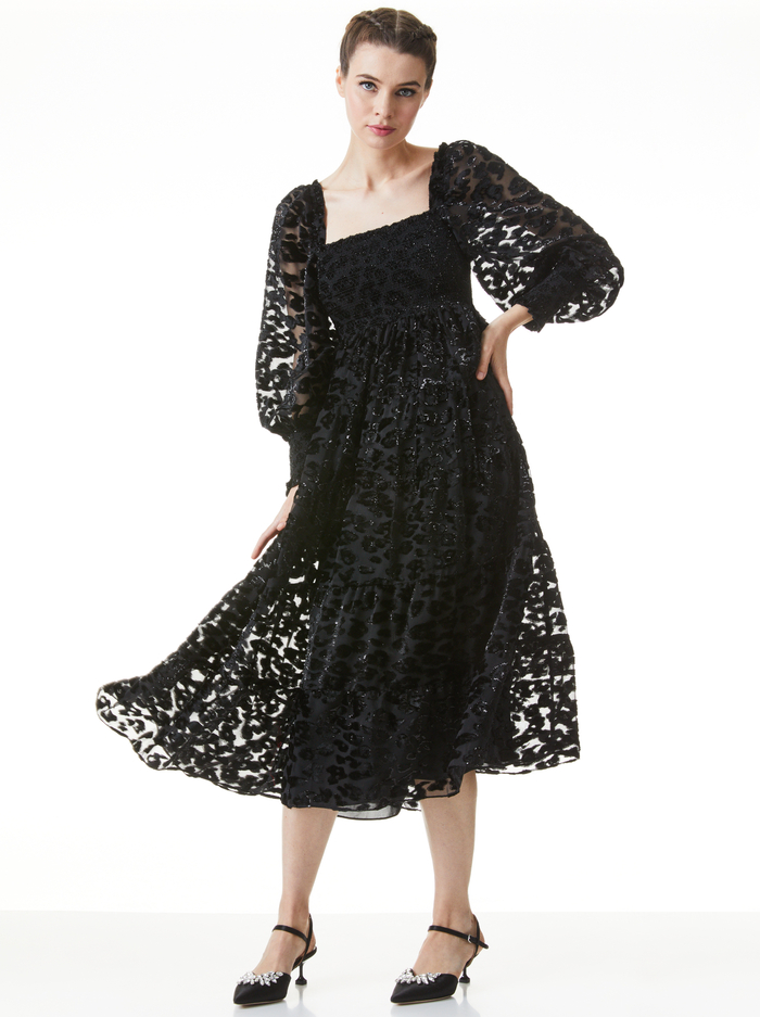 ROWEN LEOPARD MIDI DRESS - BLACK image 4 - ALICE + OLIVIA