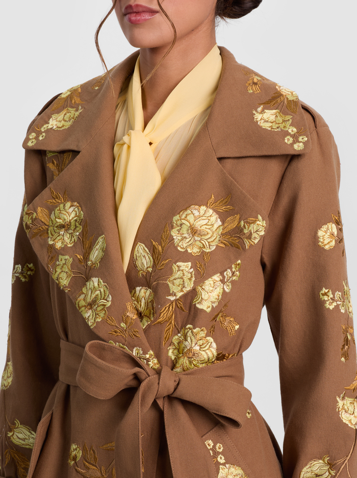 NEVADA EMBROIDERED TRENCH COAT - DEEP PECAN/MULTI image 4 - Alice And Olivia